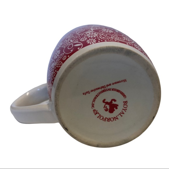 Royal Norfolk Red Floral Leaves Teal Stripe Coffee Tea Mug  4” Oriental Vibes - Picture 3 of 4